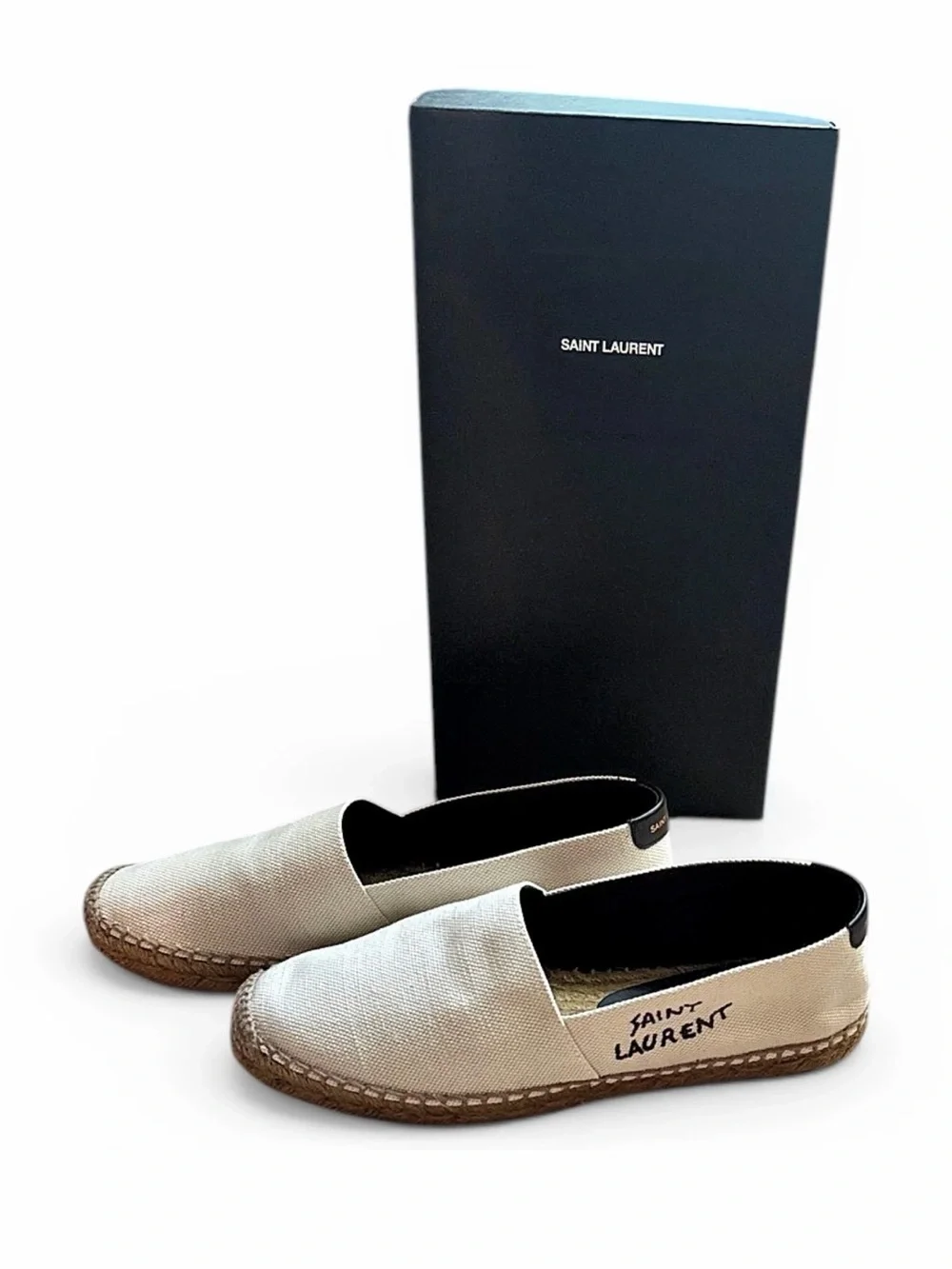 Saint Laurent Cream Canvas Espadrille Slip-Ons